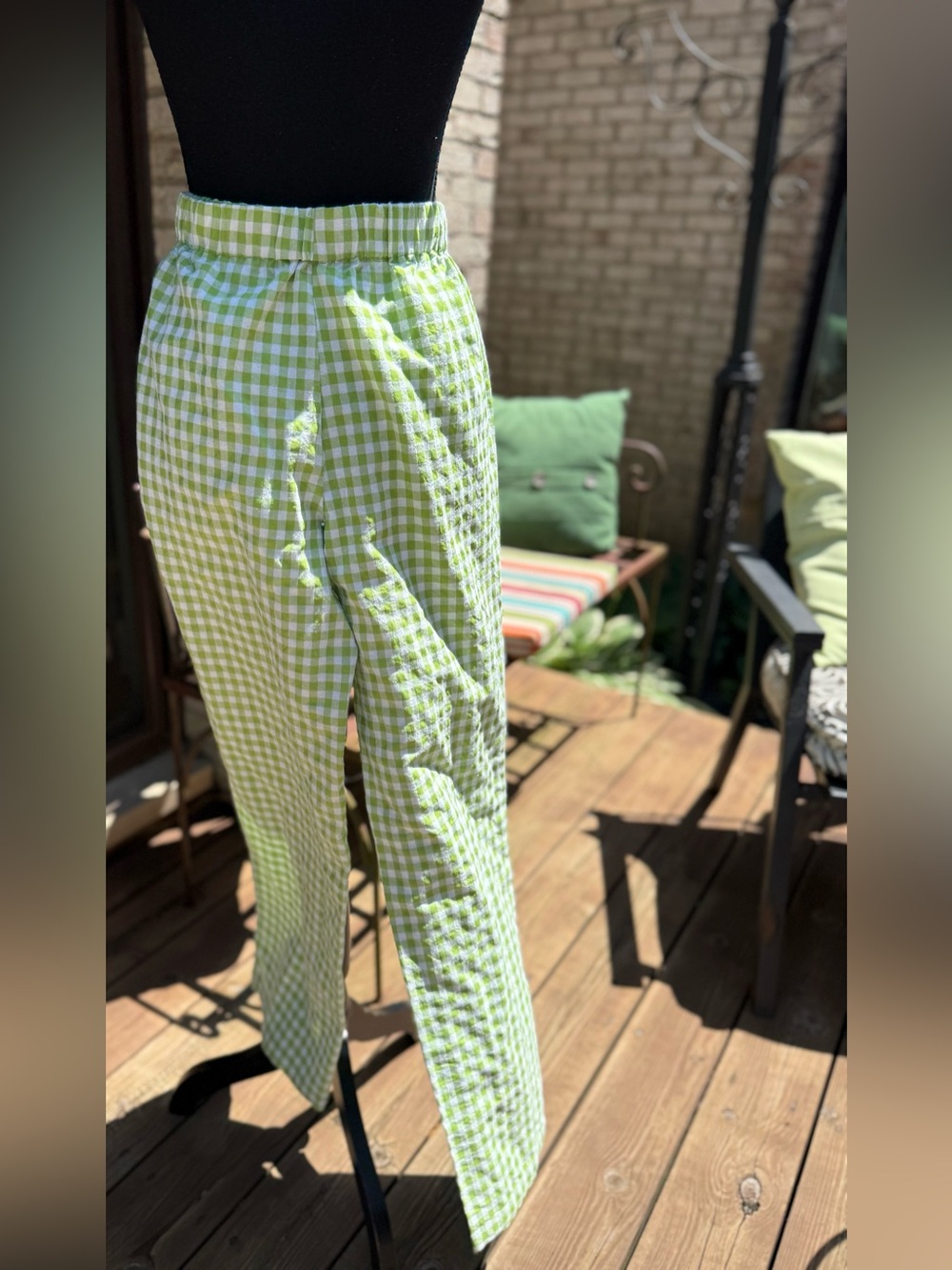 Green Gingham Wide-Leg Pants size L wide leg pre-owned with gift . - Picture 7 of 16